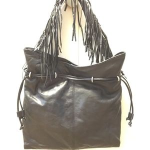 Frye Black Leather Tassel Purse